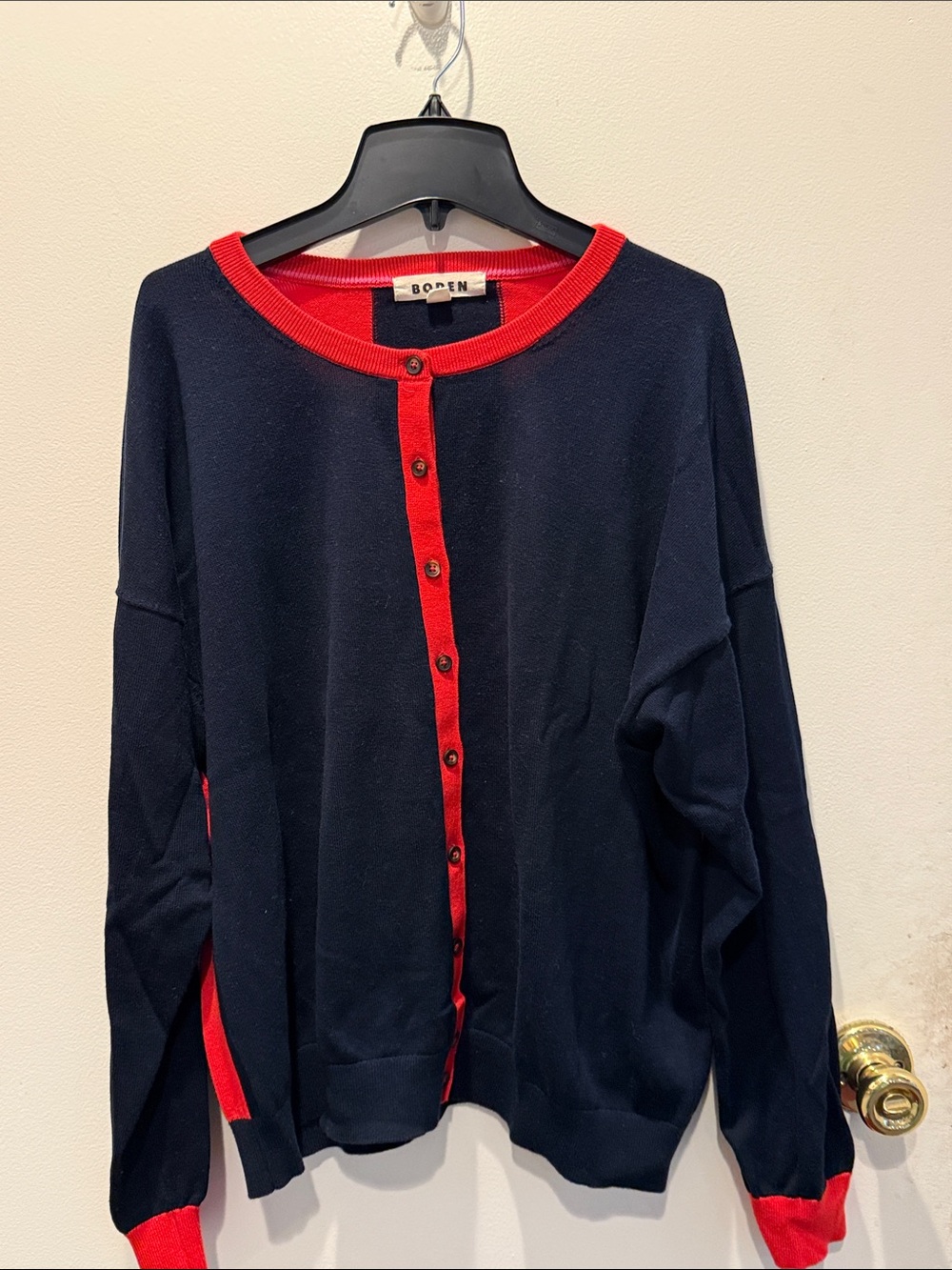 Boden Navy Sweater with Red Trim and Buttons